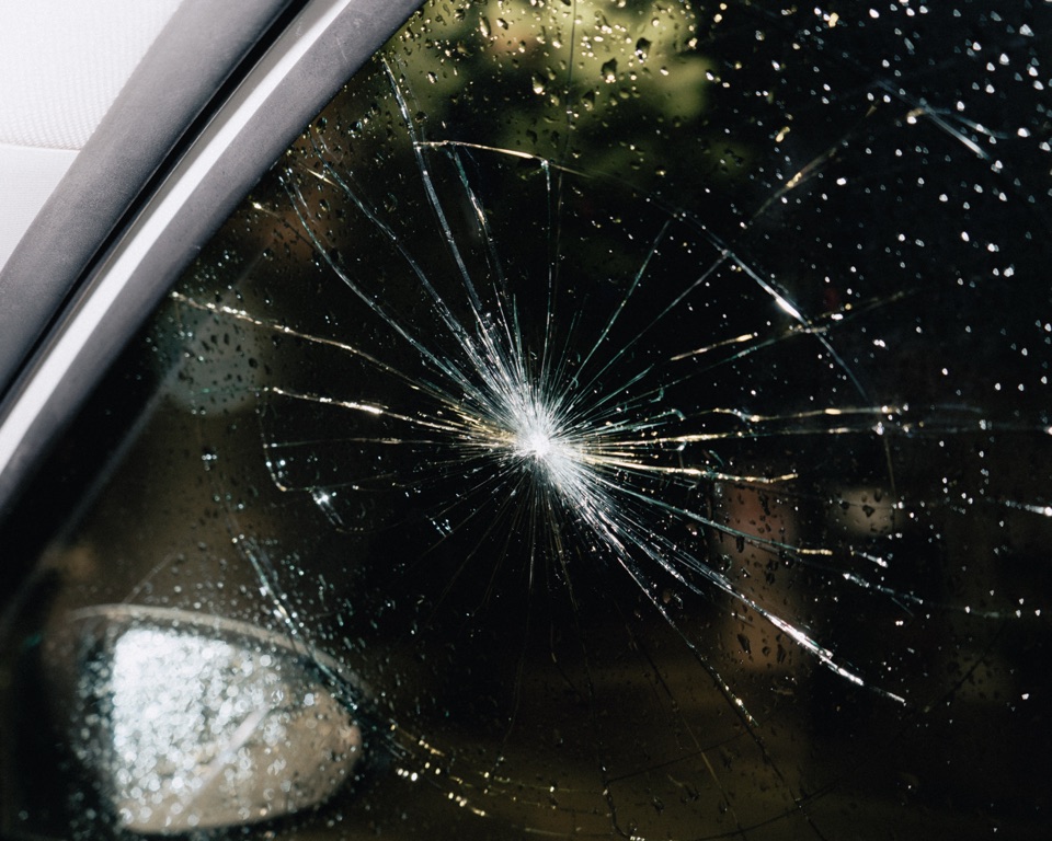 A cracked car window