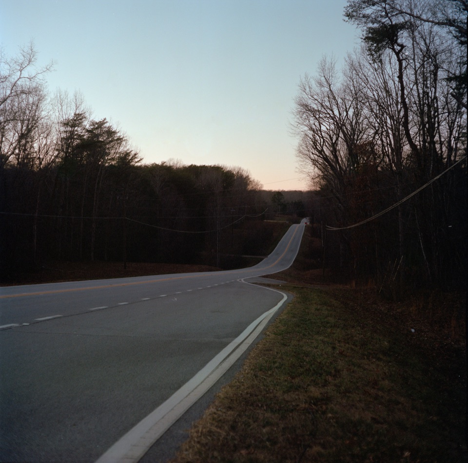 An empty road at dusk